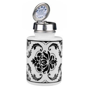 PURE-TOUCH\, ROUND\, 6 OZ\, WHITE GLASS\, BLACK DAMASK